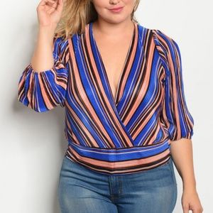 🇺🇸 plus size 3/4 sleeve V-neck striped blouse